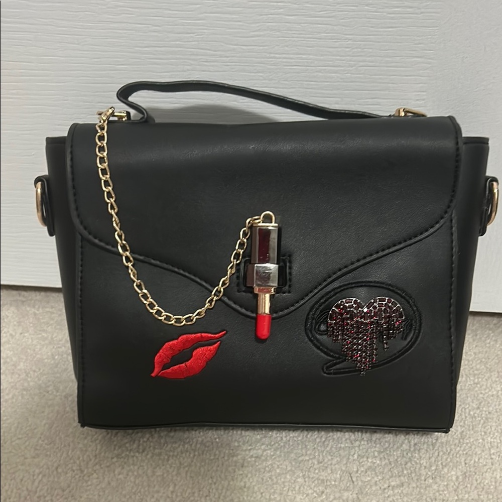 Black Handbag with Lipstick Charm